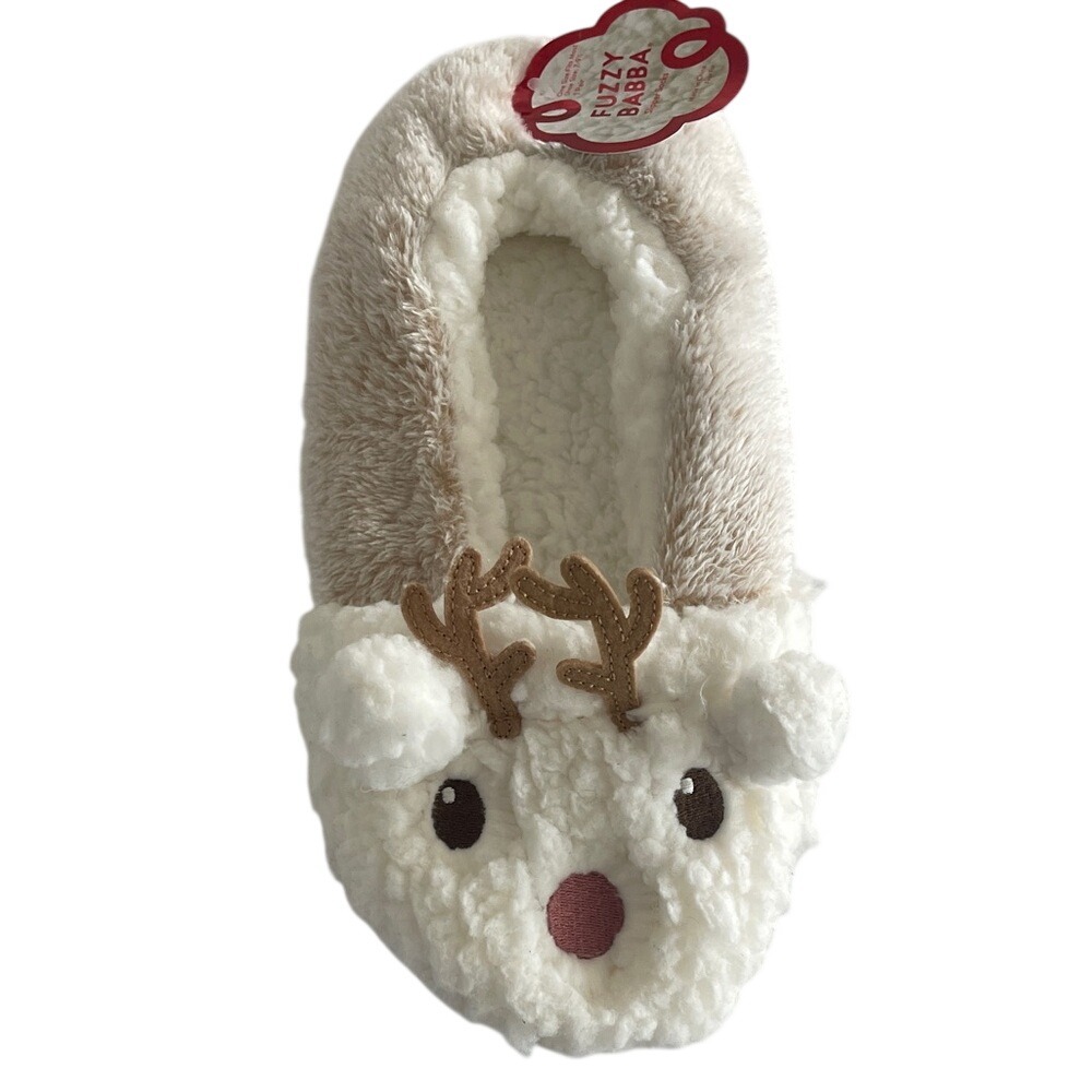 Fuzzy Babba Reindeer Slippers 7.5-9‎ NWT